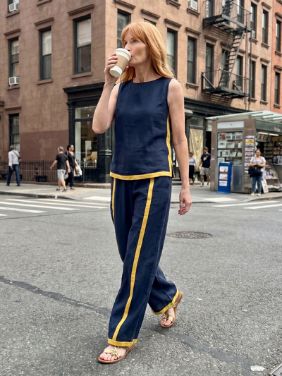Isabel | Conjunto de top sin mangas y pantalones de pierna ancha con contraste