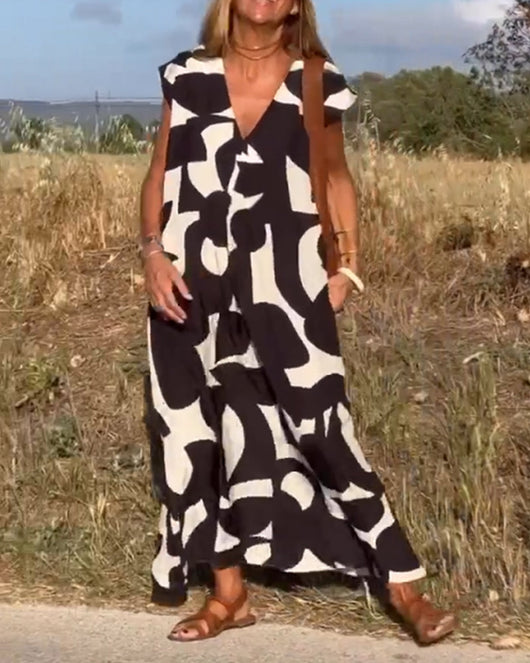 Elena - Vestido sin mangas con estampado geométrico irregular