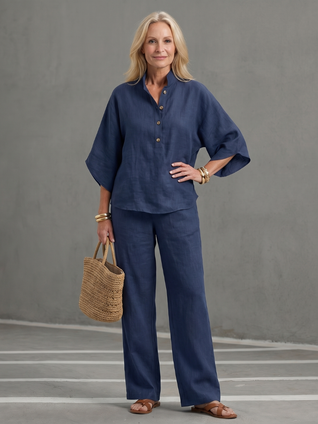 Amparo | Conjunto de túnica y pantalón de corte relajado con botones frontales