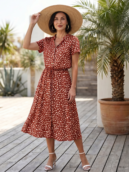Belén | Vestido midi estampado con botones en la parte delantera y cinturón