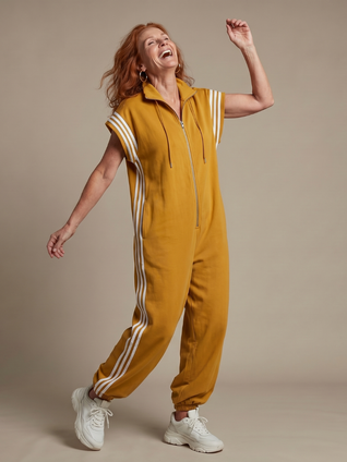 Lola | Mono con cremallera frontal y panel de rayas