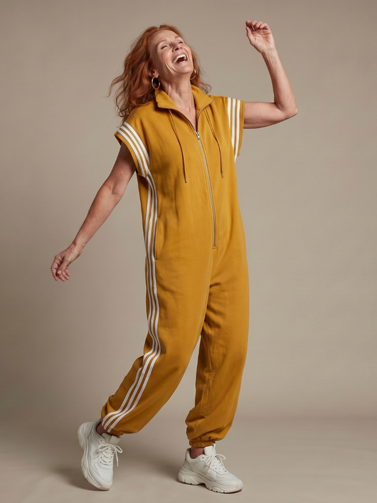 Lola | Mono con cremallera frontal y panel de rayas