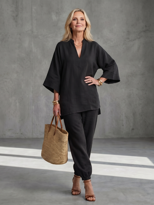 Georgina | Conjunto de túnica con escote en V y pantalones fruncidos