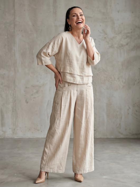 Rocío | Conjunto de top en capas y pantalón de pierna ancha