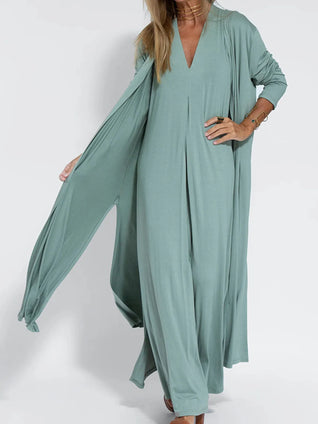 Vestido maxi sin mangas con escote en V y abertura, tallas grandes