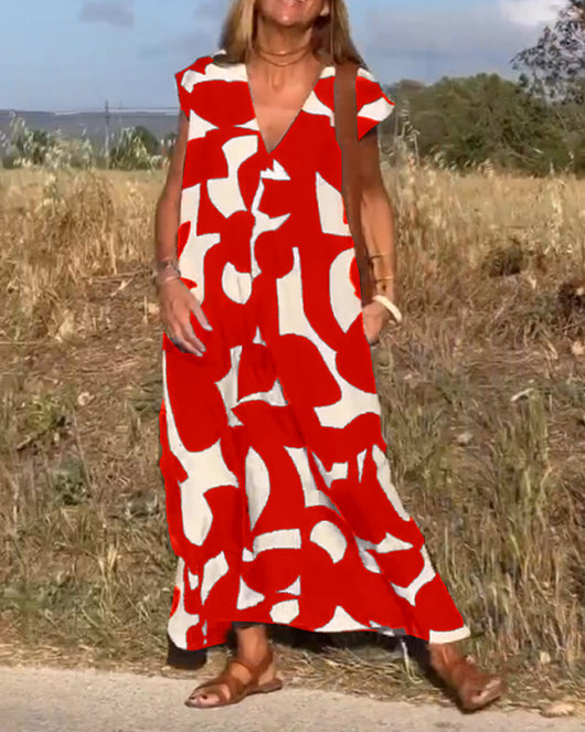 Elena - Vestido sin mangas con estampado geométrico irregular