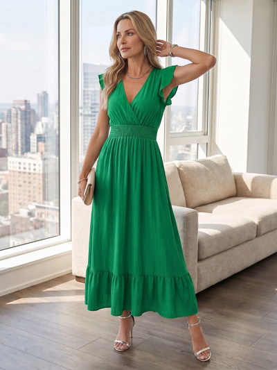 Clotilde | Vestido midi con mangas de volantes y cintura fruncida