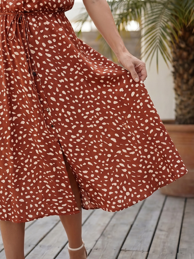 Belén | Vestido midi estampado con botones en la parte delantera y cinturón
