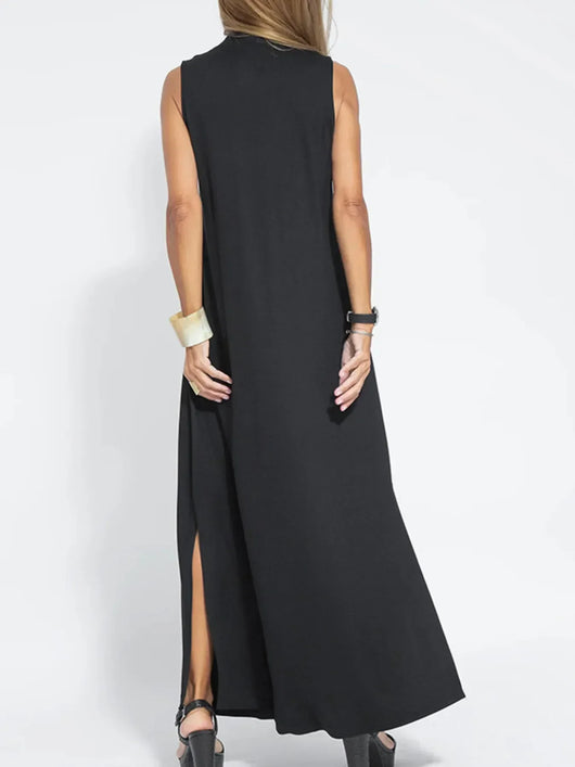 Vestido maxi sin mangas con escote en V y abertura, tallas grandes