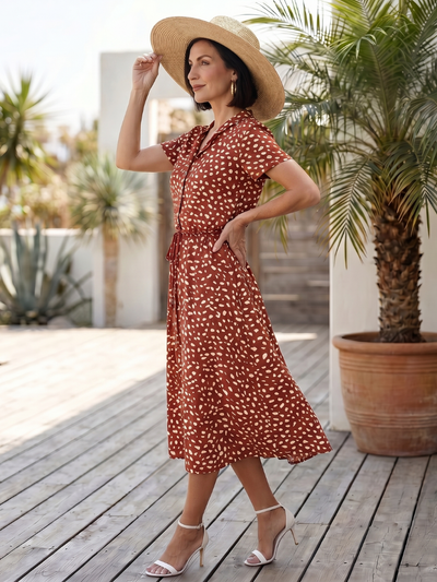 Belén | Vestido midi estampado con botones en la parte delantera y cinturón