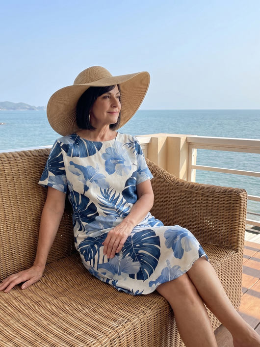 Vana | Vestido midi de cuello redondo con estampado de plantas
