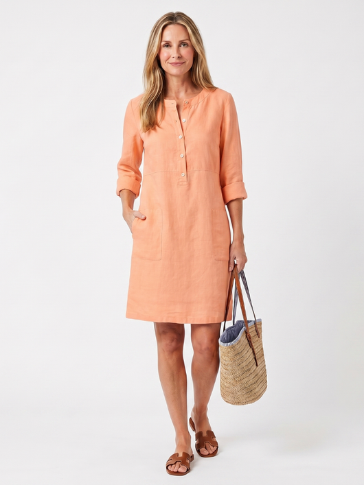 Rosalinda | Vestido de manga con botones en la parte delantera, de largo hasta la rodilla