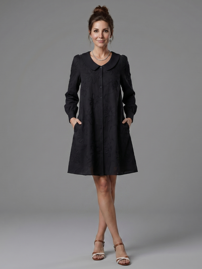 Ópalo | Vestido a la rodilla con cuello y botones frontales