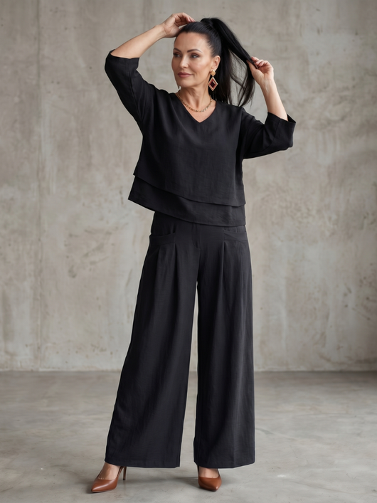 Rocío | Conjunto de top en capas y pantalón de pierna ancha