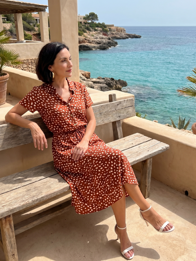 Belén | Vestido midi estampado con botones en la parte delantera y cinturón