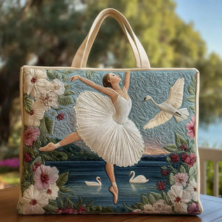 Elegancia del Cisne en Ballet | Bolso Tote Acolchado Hecho a Mano