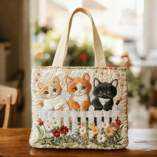 Gatitos del jardín | Bolso tote acolchado hecho a mano