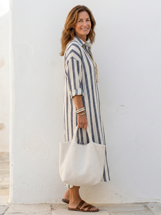 Naomi | Vestido midi de camisa a rayas con manga larga