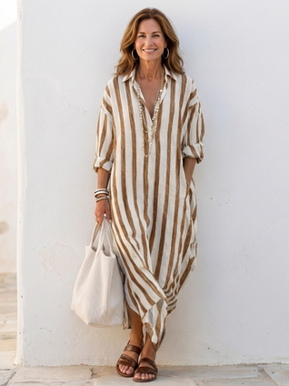 Naomi | Vestido midi de camisa a rayas con manga larga