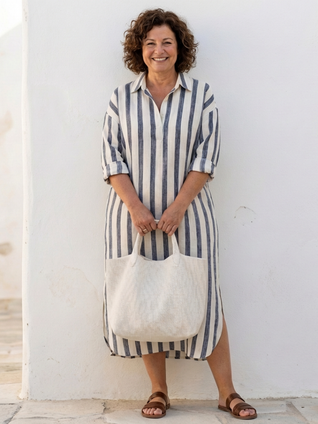 Naomi | Vestido midi de camisa a rayas con manga larga