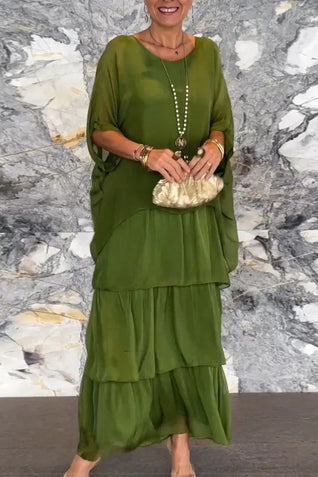 Nora Vestido de Capas - Verde Oliva