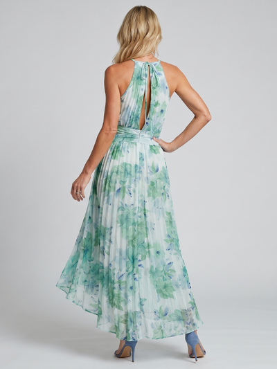 Portia | Vestido midi con cuello halter plisado y estampado floral