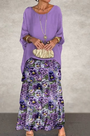 Vestido en capas Nora - Flor morada