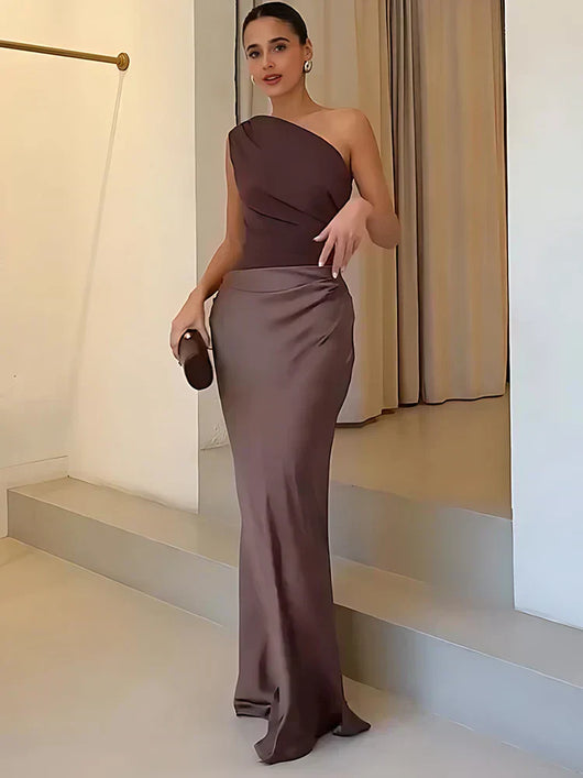 Luna™ | Vestido maxi de satén con abertura
