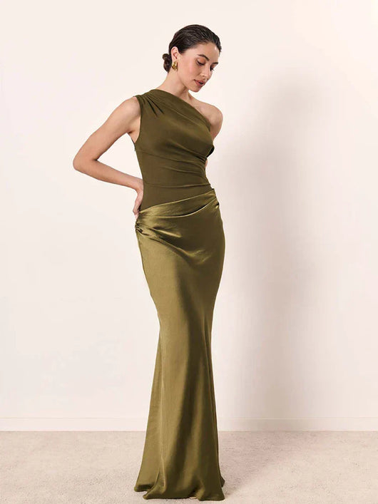 Luna™ | Vestido maxi de satén con abertura