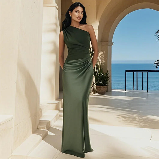Luna™ | Vestido maxi de satén con abertura
