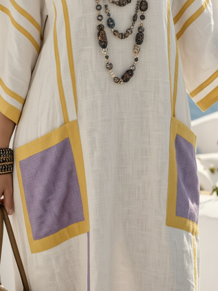 Zafira | Vestido maxi de manga corta con escote en V y bolsillos
