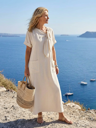 Eloisa | Vestido maxi de cuello redondo, mangas cortas y con un bolsillo
