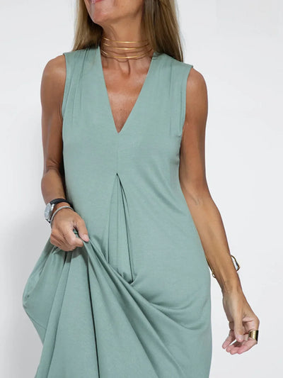 Vestido maxi sin mangas con escote en V y abertura, tallas grandes