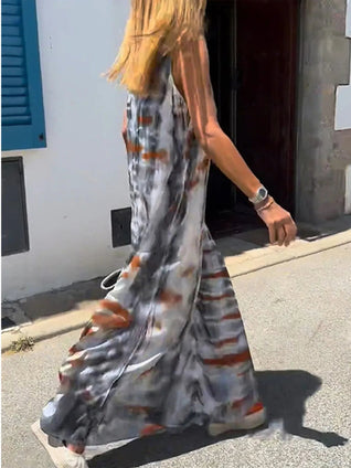 Vestido maxi de tirantes con escote en V y estampado tie-dye