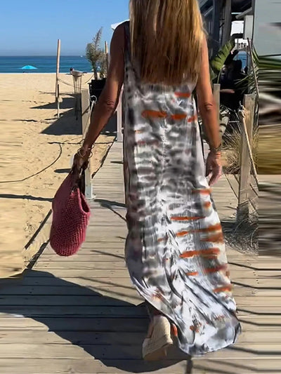 Vestido maxi de tirantes con escote en V y estampado tie-dye