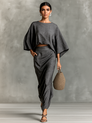 Selene | Top de mangas murciélago suave y falda maxi, conjunto de dos piezas